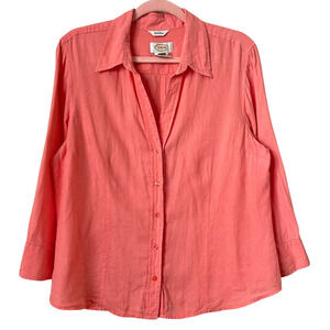 Talbots Shirt Womens Large Coral Irish Linen Button Up Long Sleeve Beach Coastal
